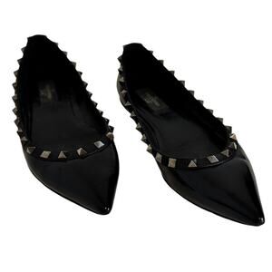 Valentino Garavani Rockstud Black Patent Leather Ballet Flats Size 38.5
